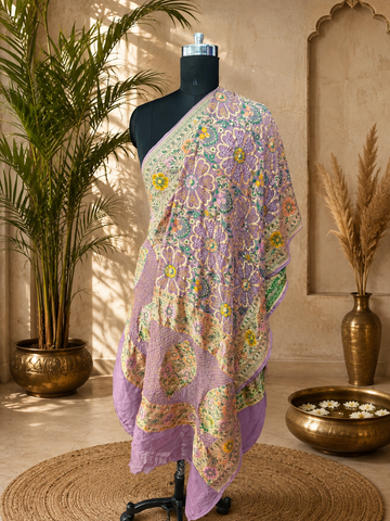 Floral Tilfi weaving Rai bandhej Dupatta dusty lavender