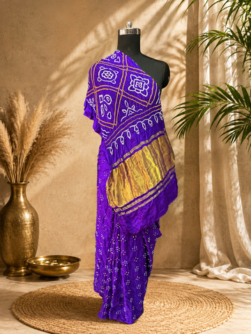 Purple Pure Gaji silk Rai bandhej Saree