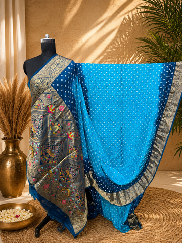 Dhupiyan silk bandhani saree Sky and Indigo