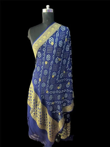Rai bandhej dupatta Navy blue khaddi Georgette
