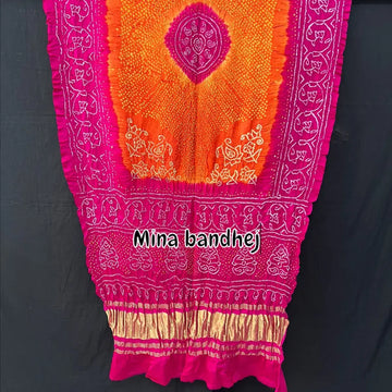 Orange rani pure gaji silk rai bandhej dupatta for bride 1