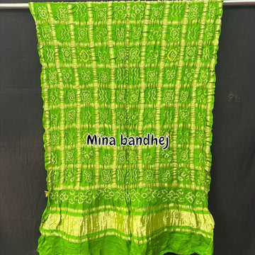 Pure gaji silk Gharchola bandhani Dupatta in mehendi colour