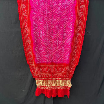 Rani red  pure gaji silk rai bandhej dupatta for bride
