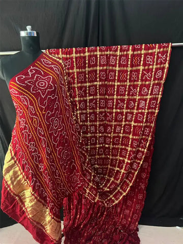 Gaji silk bandhani saree in Garchola style Dark Meroon