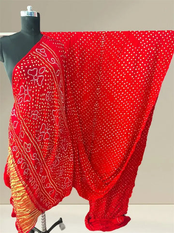 Pure gaji silk bandhani saree fresh red