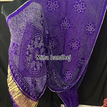 Rai Bandhej Pure Gaji Silk Bandhani Saree blue