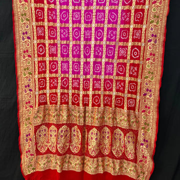 Rani Red khaddi Georgette rai bandhej  handloom dupatta