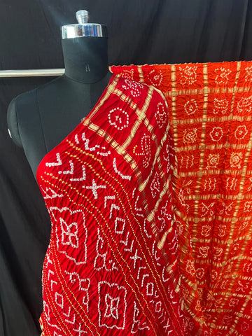 Gaji silk bandhani saree in Garchola style State orange red 1