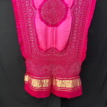 Pink  and rani pure gaji silk rai bandhej dupatta for bride