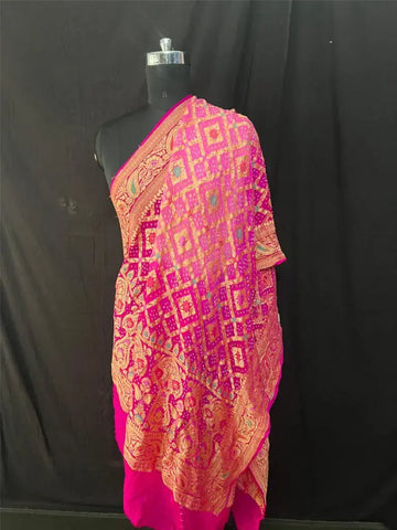 Rai bandhej khaddi Georgette Minakari Dupatta Pink Rani