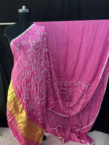 Pure gaji silk rai bandhej half and half light pink