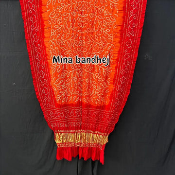 Orange rani  pure gaji silk rai bandhej dupatta for bride