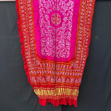 Rani red pure gaji silk rai bandhej dupatta for bride
