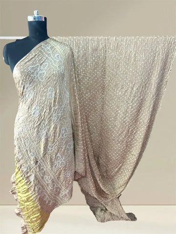 Pure gaji silk bandhani saree light brown