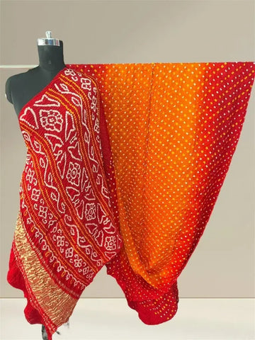 Pure gaji silk bandhani saree orange red piliya
