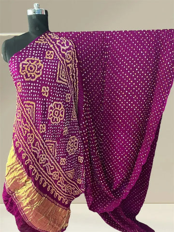Pure gaji silk bandhani saree magenta 2