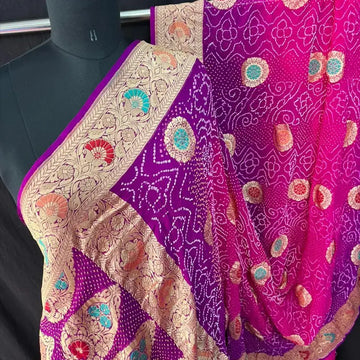 Rani Magenta Khaddi Georgette rai bandhej saree