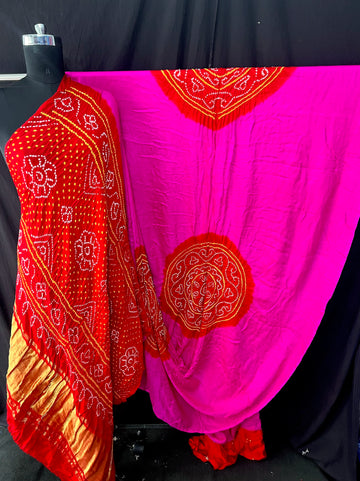 Rai bandhej pure gaji silk Saree Rani red