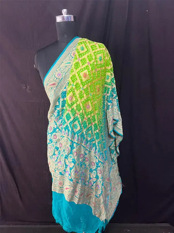 Rai bandhej khaddi Georgette Minakari Dupatta Perrot Firozi