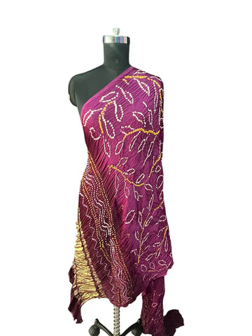 Modal silk magenta shaded bandhani dupatta