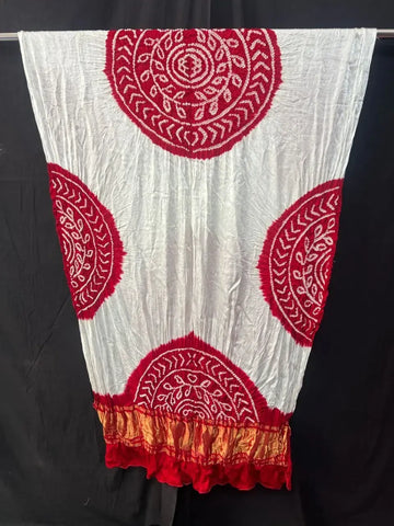 Pure Modal silk Bnadhani Dupatta white red