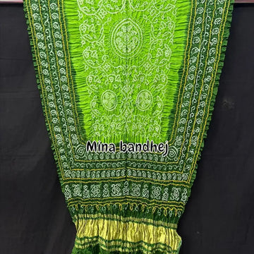Pure gaji silk rai bandhani dupatta green light dark