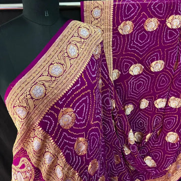 Magenta Khaddi Georgette rai bandhej saree