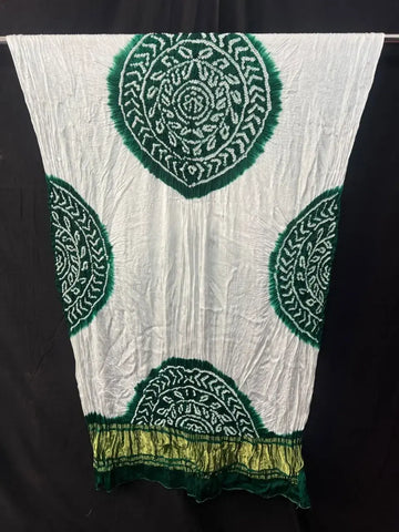 Pure Modal silk Bnadhani Dupatta white green