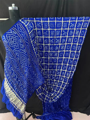 Gaji silk bandhani saree in Garchola style State blue