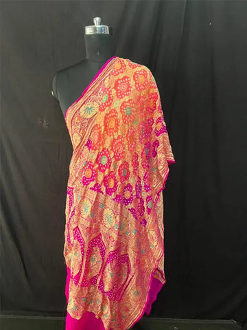 Rai bandhej khaddi Georgette Minakari Dupatta Stawberry rani