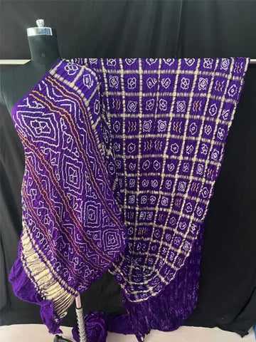 Gaji silk bandhani saree in Garchola style State Purple