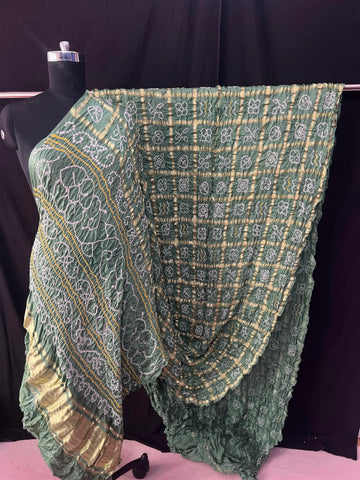 Gaji silk bandhani saree in Garchola style State Light gray