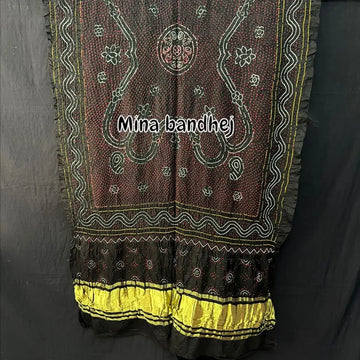 Black pure gaji silk rai bandhej dupatta for bride 1