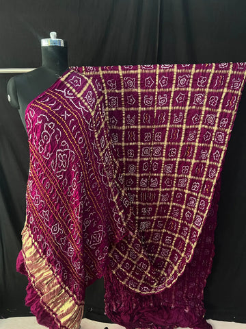 Gaji silk bandhani saree in Garchola style State rani Magenta 1