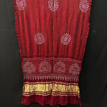 Dark Meroon pure gaji silk rai bandhej dupatta for bride