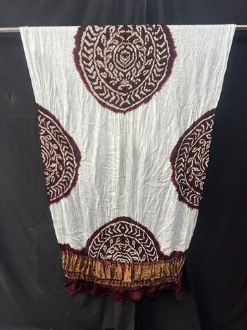Pure Modal silk Bnadhani Dupatta white meroon
