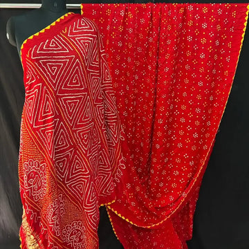 Pure gaji silk rai bandhej sarees in red color