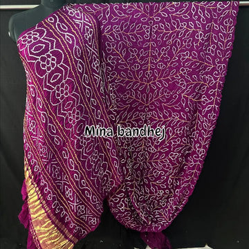 Rai Bandhej Pure Gaji Silk Bandhani Saree magenta