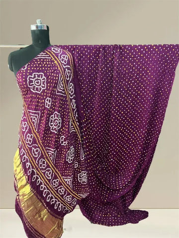 Pure gaji silk bandhani saree magenta