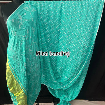 Pure gaji silk fine bandhej Light sky saree