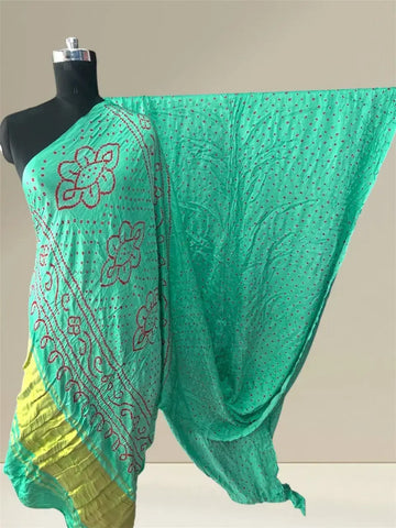 Pure gaji silk bandhani saree light sea green