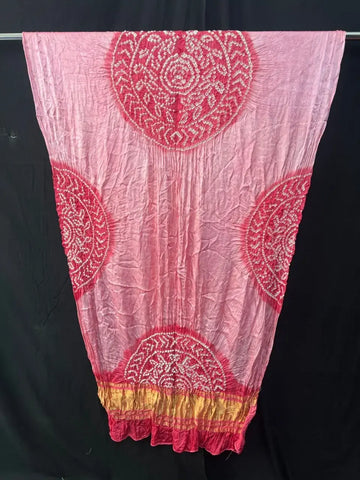 Pure Modal silk Bnadhani Dupatta pink light dark