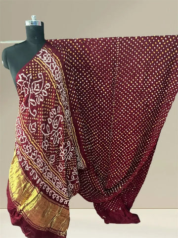 Pure gaji silk bandhani saree dark meroon