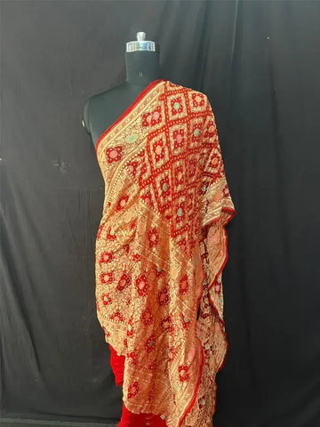 Rai bandhej khaddi Georgette Minakari Dupatta Reddish Meroon