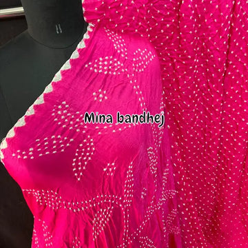 Baby pink fine bandhej pure gaji silk bandhani saree