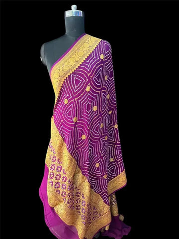 Rai bandhej dupatta Purplr dark khaddi Georgette