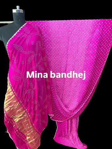 Pure gaji silk bandhej saree Hot pink shaded