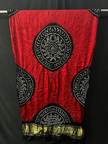Pure Modal silk Bnadhani Dupatta Red black