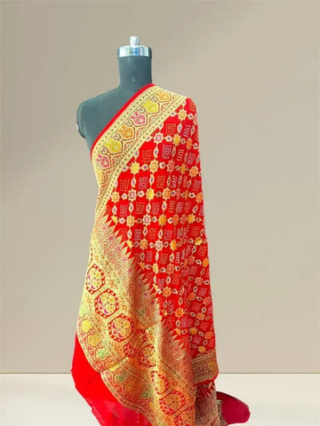 Ajarakh detailed red tilfi dupatta