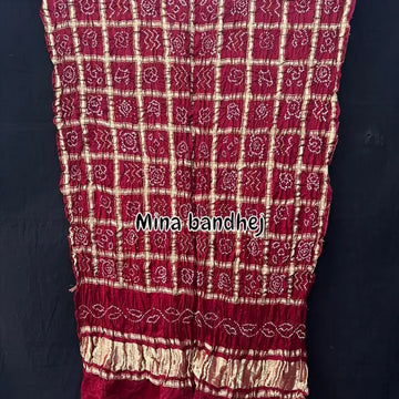 Luxurious Maroon Gharchola Bandhani Dupatta in Pure Gaji Silk